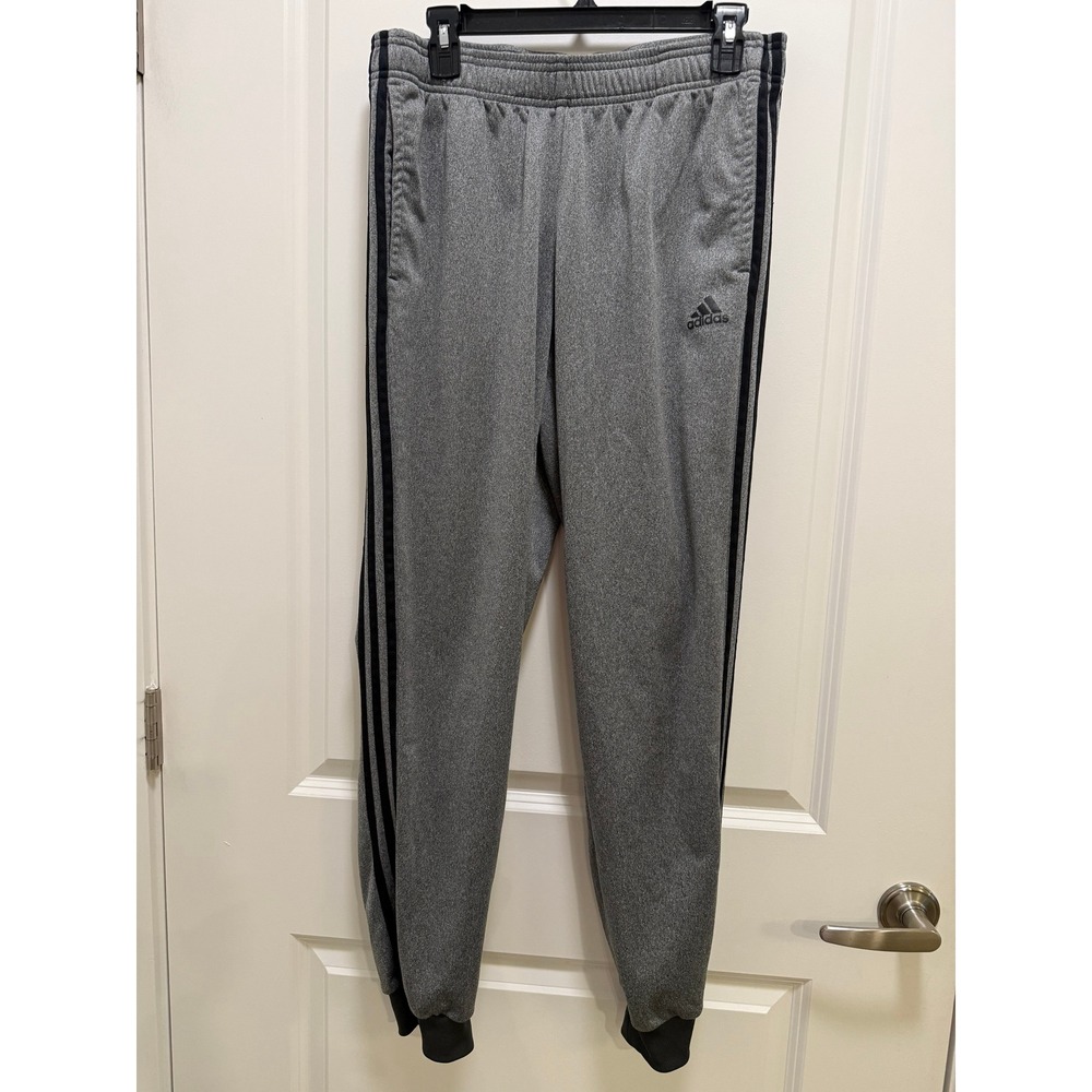 Adidas Mens Heather Grey Three Stripe Jogger Track Pants Large Grey Black